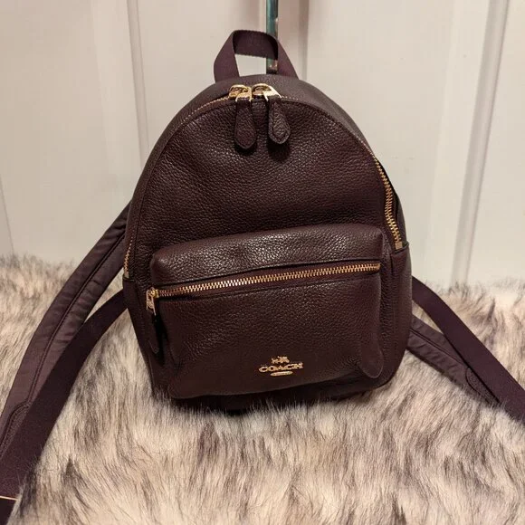Coach MINI CHARLIE BACKPACK IN PEBBLE LEATHER (COACH F38263) Coach F38263 Pebble Leather Mini Charlie Backpack- Saddle 2  main image 2